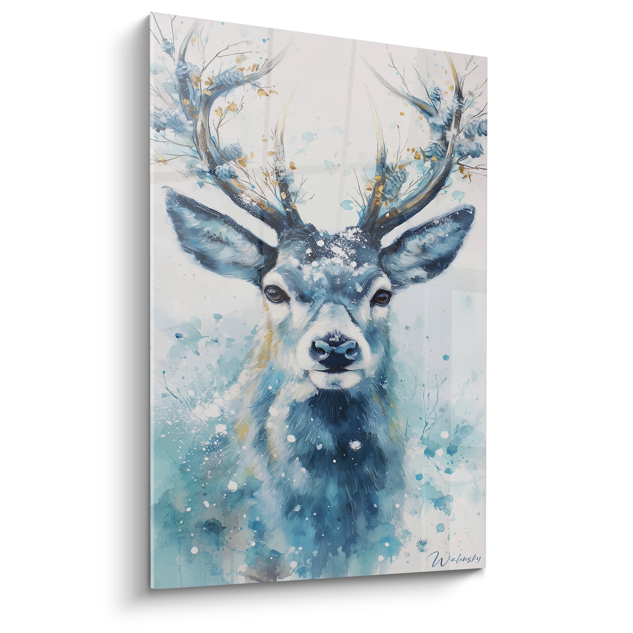 Tableau cerf décoration murale en aquarelle par Walensky avec des couleurs douces et des détails délicats