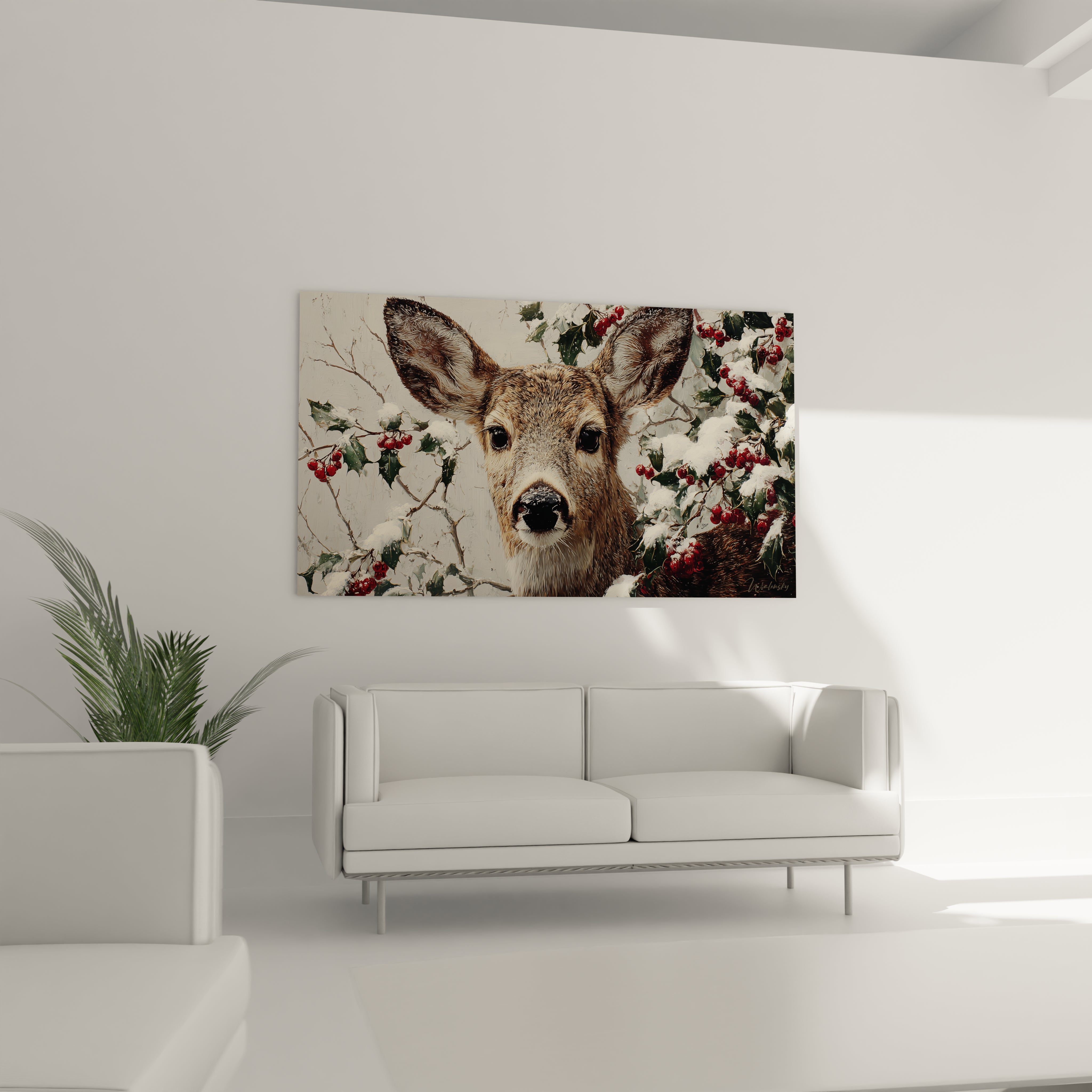 Tableau cerf décoration Noël de Walensky avec design floral adapté aux fêtes