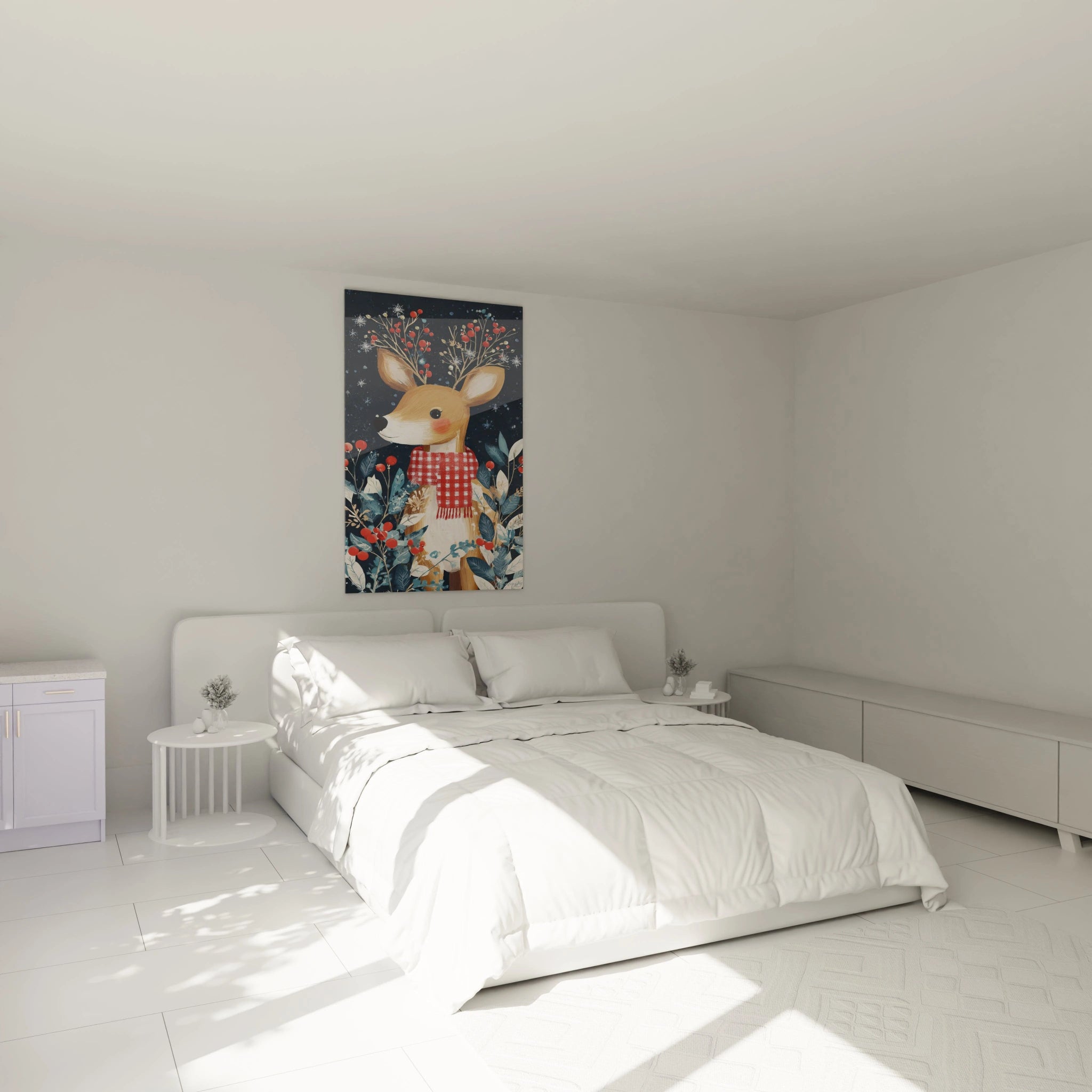 Tableau cerf Noël décoratif pour chambre avec des couleurs vives et un style moderne