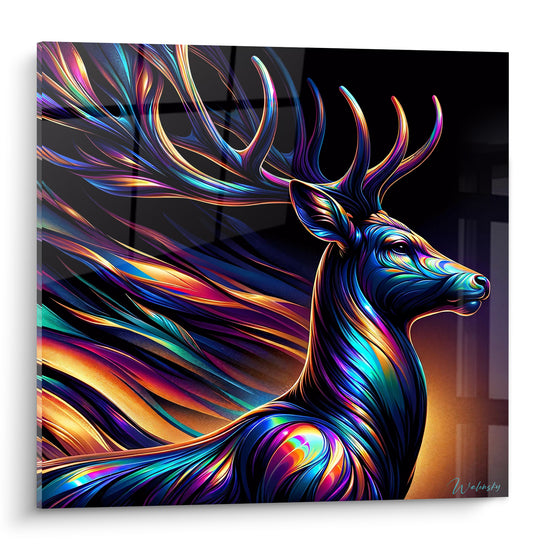 Tableau Cerf irisé aux reflets bleu et doré - Vision électrique - Edition Cerf
