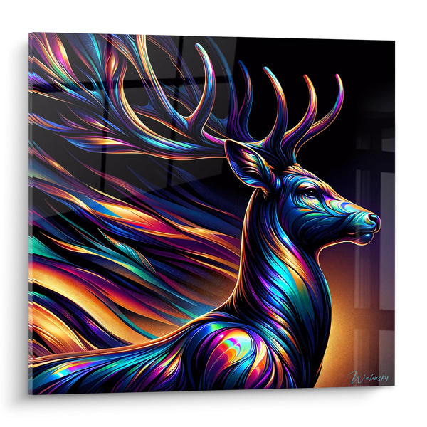 Tableau Cerf irisé aux reflets bleu et doré - Vision électrique - Edition Cerf