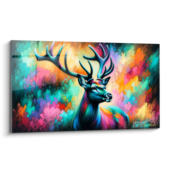 Tableau Cerf multicolore aux bois turquoise - Éveil chromatique - Edition Cerf