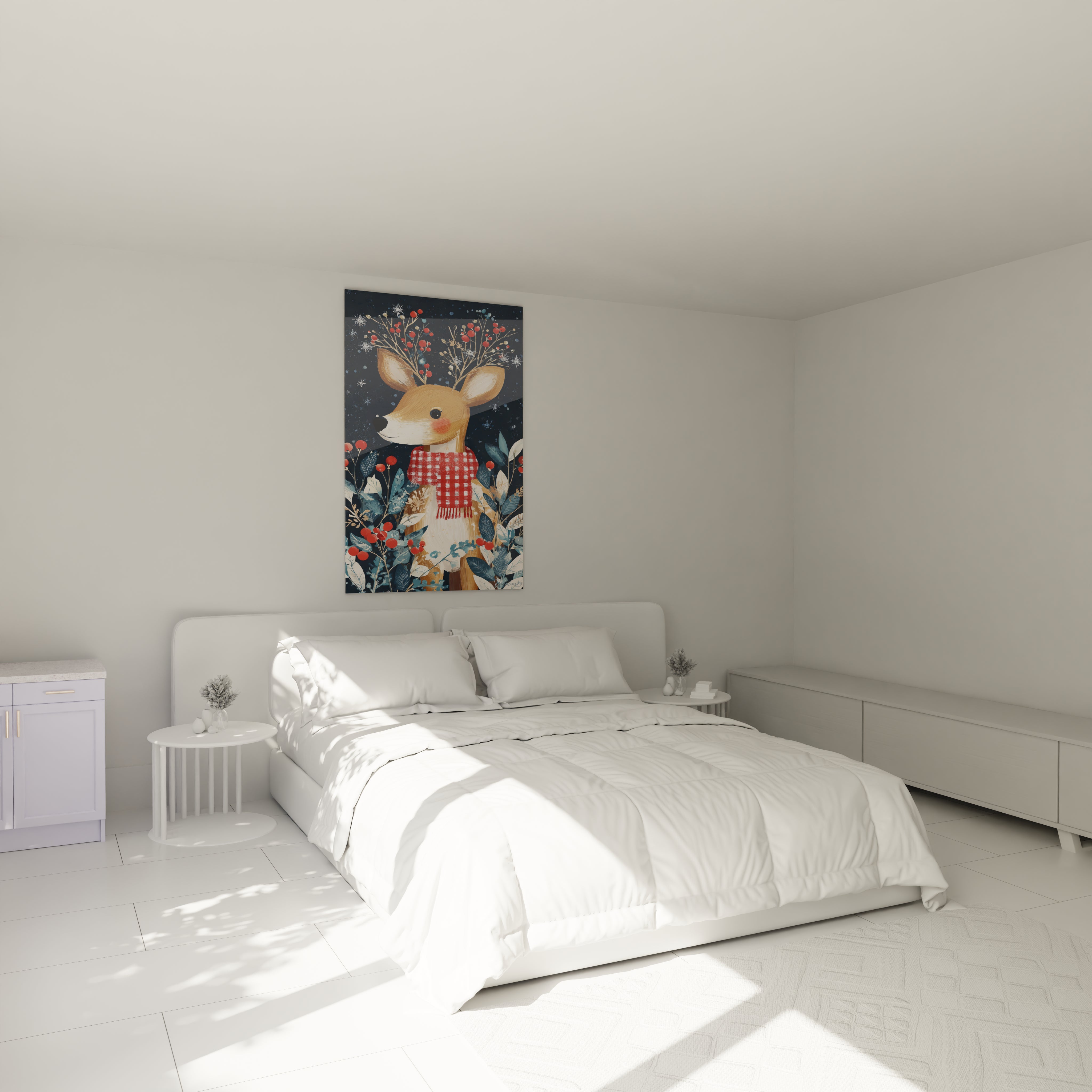 Tableau cerf Noël décoratif pour chambre avec des couleurs vives et un style moderne