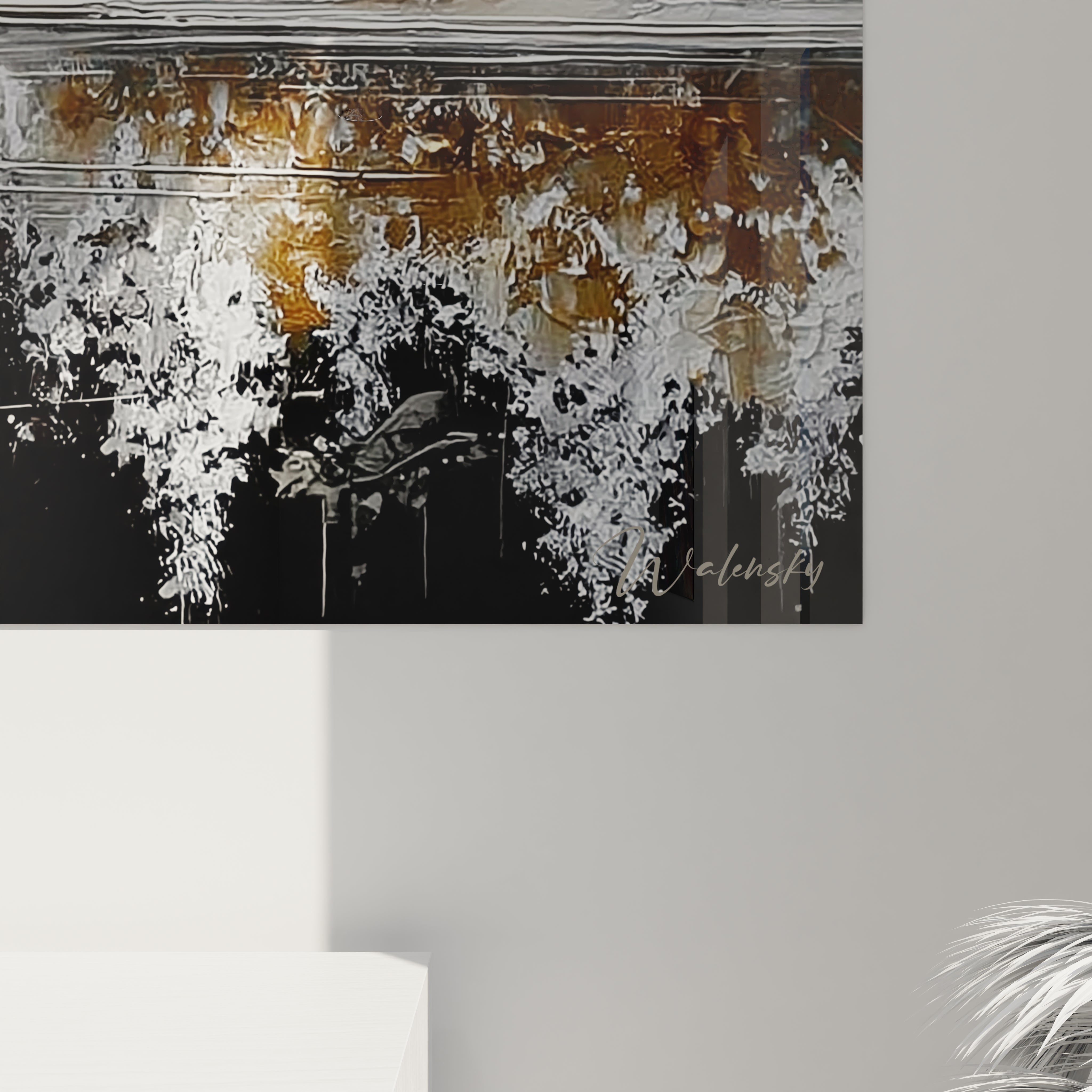 Tableau cerf Noël de Walensky avec des décorations en blanc et or pour une ambiance festive