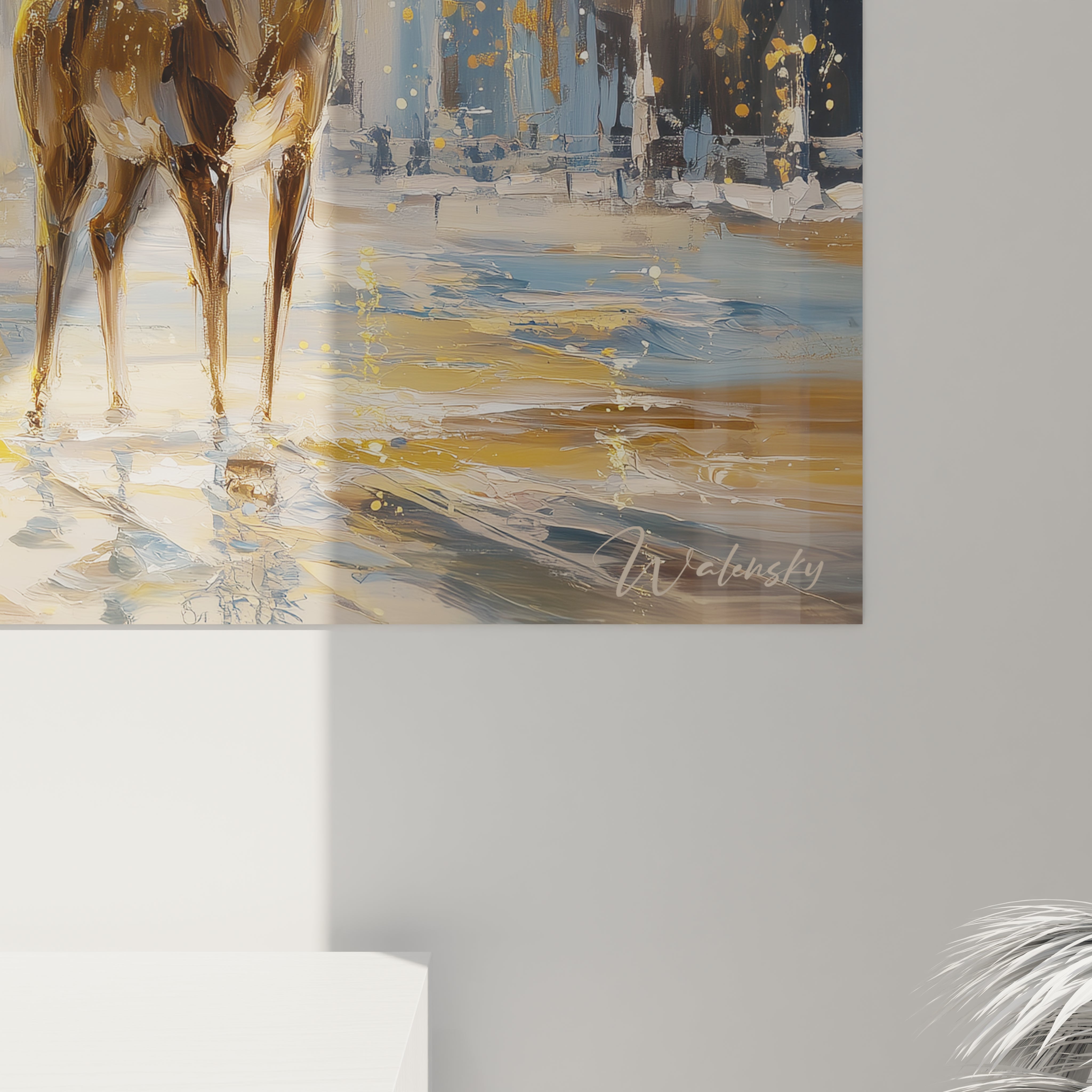 Tableau cerf Noël lumineux de Walensky avec des couleurs vives pour une décoration festive