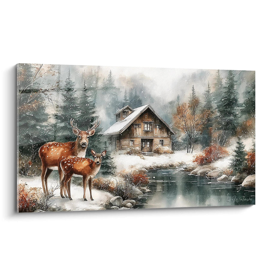 Tableau Cerf Refuge Enneigé - édition hiver