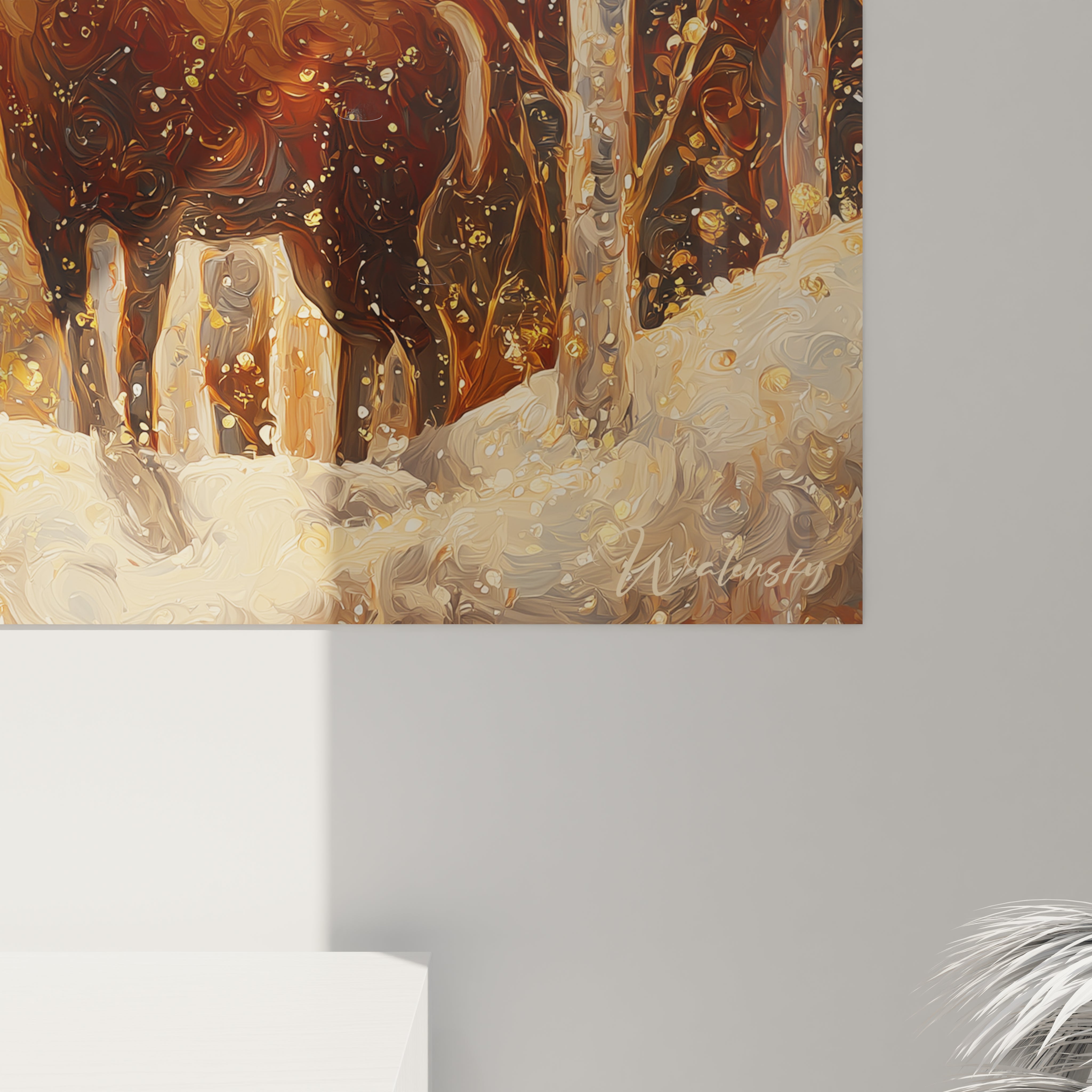 Tableau cerfs décoration murale de Walensky avec des motifs d'animaux et une ambiance hivernale