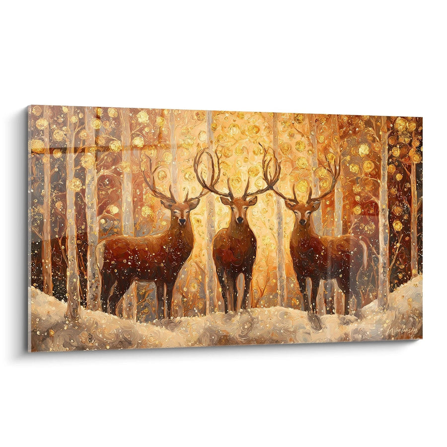 Tableau Cerfs Princes des bois enneigés - édition Noel