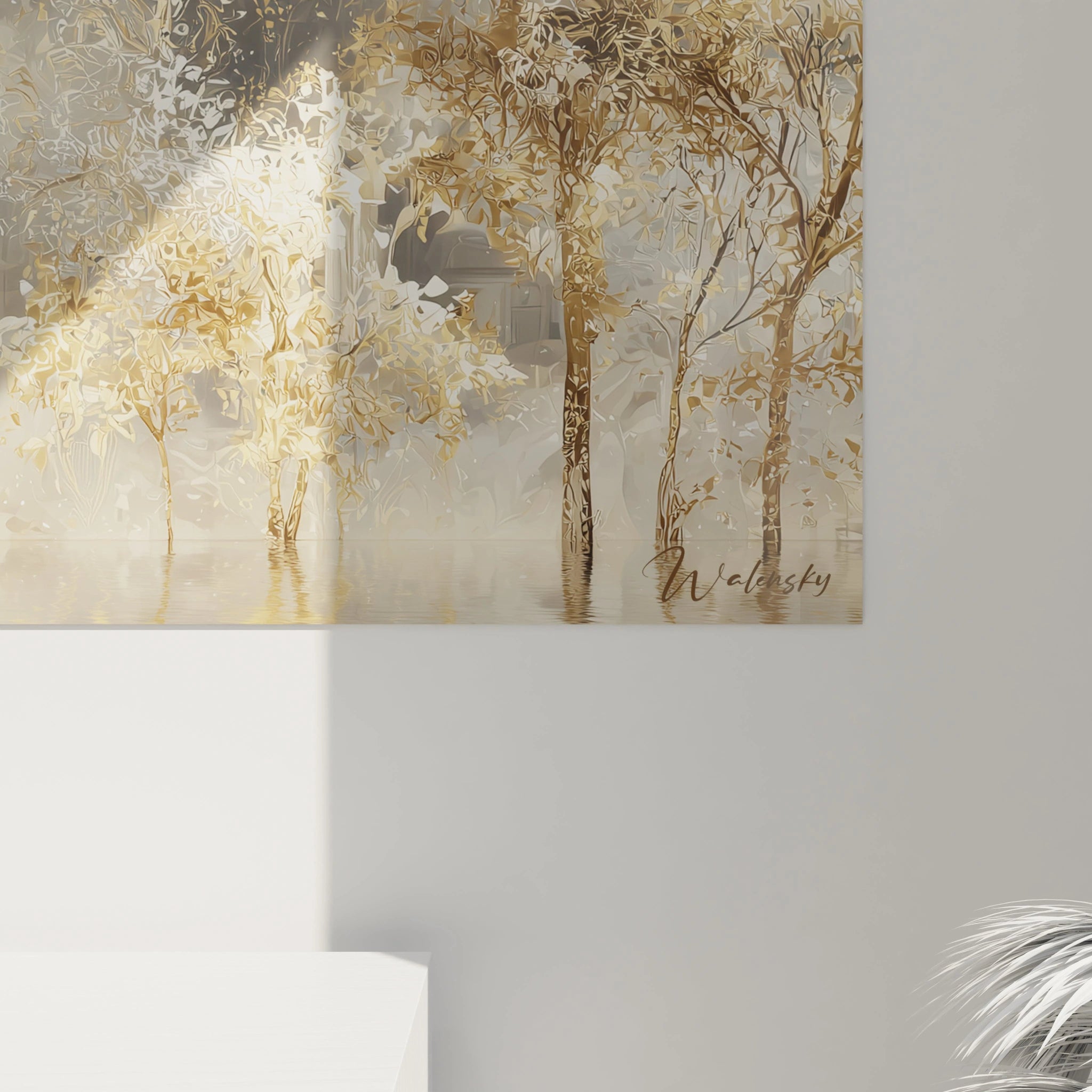 Tableau mural cerfs décoration Noël avec des arbres dorés pour un style élégant et festif