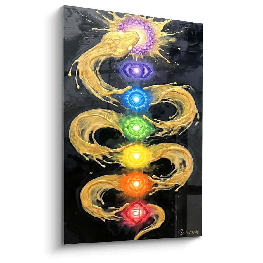 Tableau Spirale Dorée aux Centres Énergétiques Colorés - Énergie Spirituelle - Edition Chakras