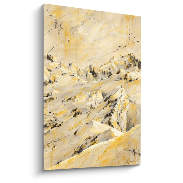 Tableau Massif enneigé jaune et noir aux éclaboussures d'encre - Crêtes dentelées - Edition Chamonix-Mont-Blanc  France