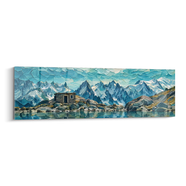 Tableau Refuge de pierre aux sommets bleu glacier - Solitude glaciaire - Edition Chamonix-Mont-Blanc  France