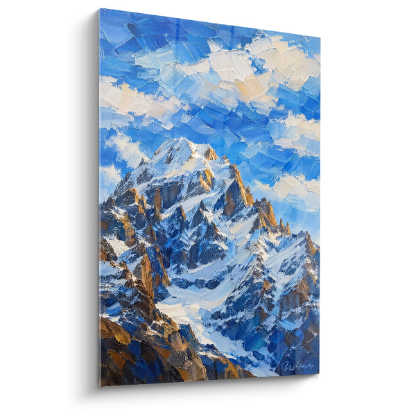 Cuadro Macizo nevado de picos azules y ocres - Soplo de las cumbres - Edición Chamonix-Mont-Blanc Francia