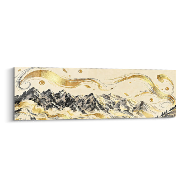 Tableau Massif enneigé aux tourbillons dorés - Souffle céleste - Edition Chamonix-Mont-Blanc  France