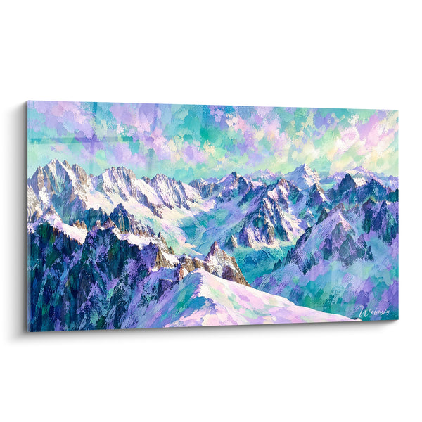 Tableau Massif enneigé aux reflets violets et turquoise - Lumière des cimes - Edition Chamonix-Mont-Blanc  France