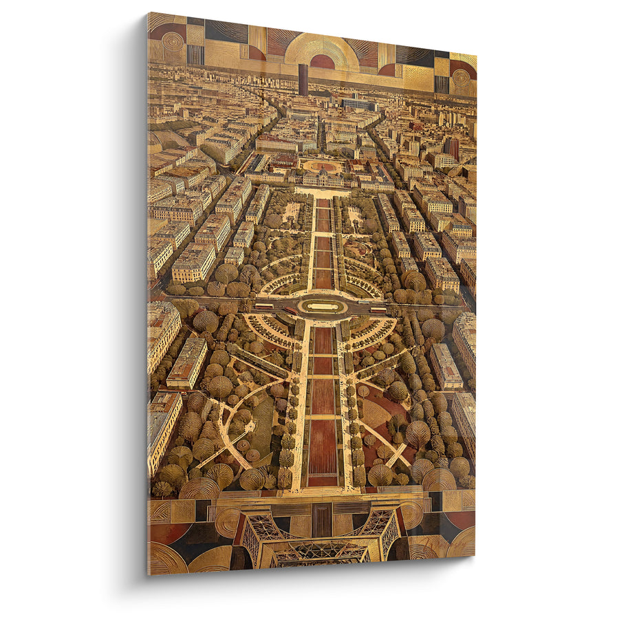 Tableau Vue aérienne dorée aux allées rousses - Survol parisien - Edition Champ-de-Mars Île-de-France