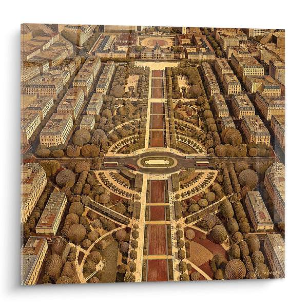 Painting Esplanade aerial view ochre paths - Golden Perspective - Champ-de-Mars Edition Île-de-France