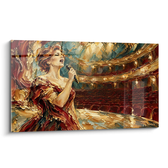 Tableau Cantatrice en robe rouge et dorée - Solo sous les dorures - Edition Chant