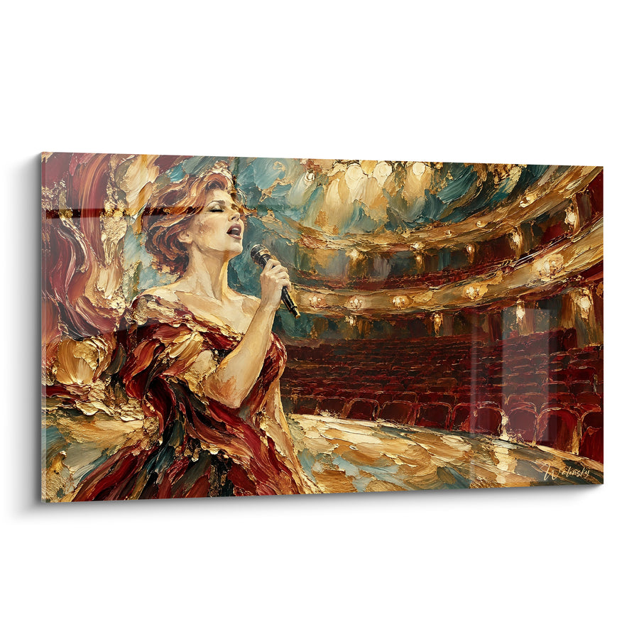 Tableau Cantatrice en robe rouge et dorée - Solo sous les dorures - Edition Chant