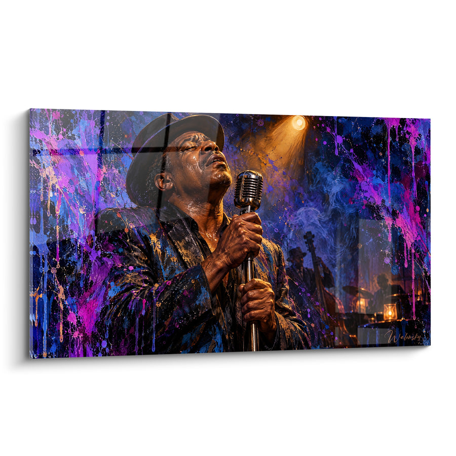 Tableau Chanteur de jazz au micro vintage violet - Transe musicale - Edition Chant
