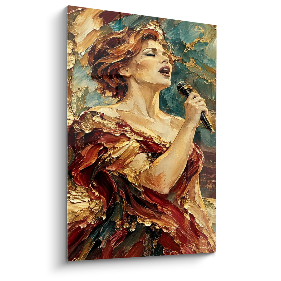 Tableau Chanteuse rousse aux drapés bordeaux et dorés - Souffle lyrique - Edition Chant