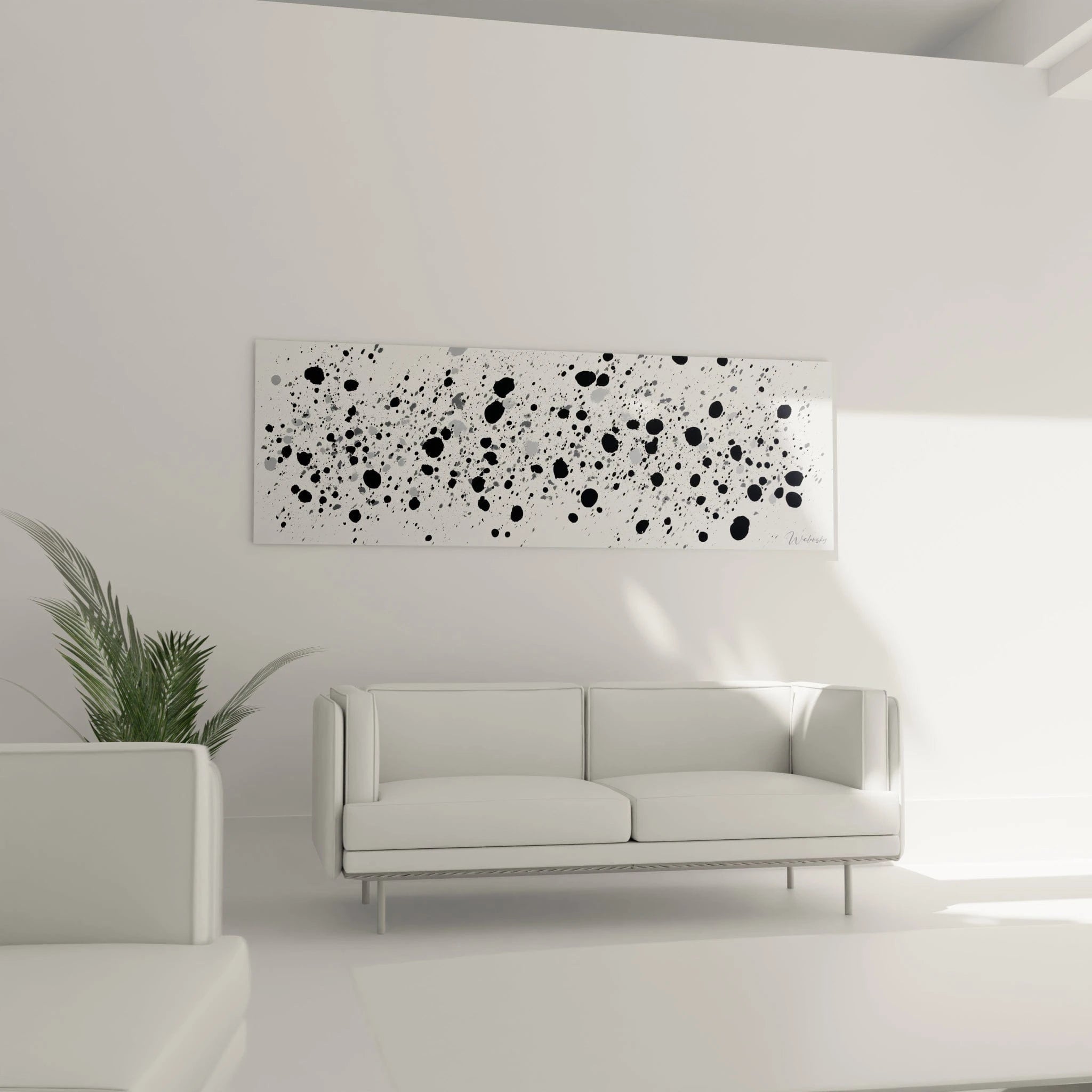 Tableau tacheté noir et blanc de Walensky, parfait pour décorer un salon moderne