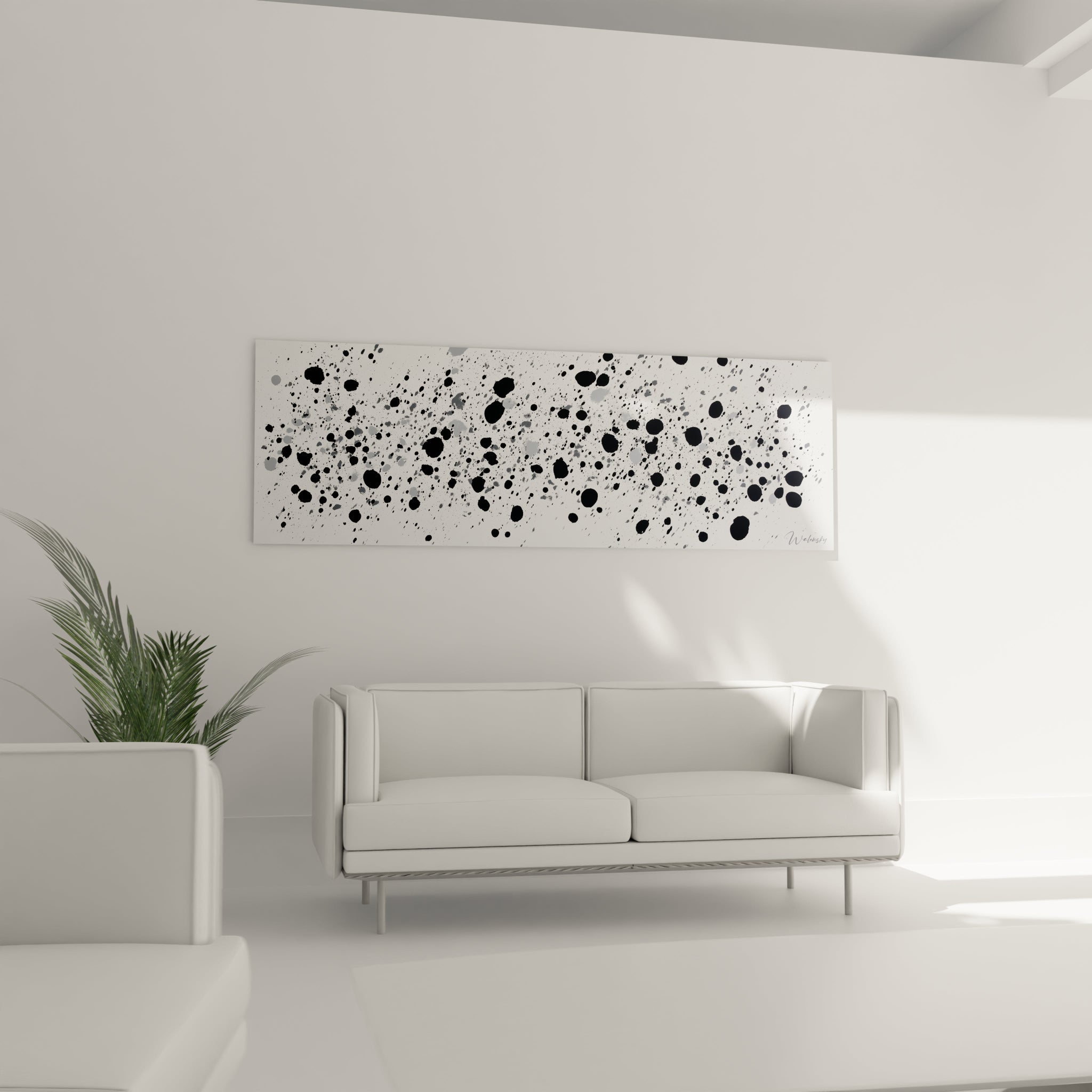 Tableau tacheté noir et blanc de Walensky, parfait pour décorer un salon moderne