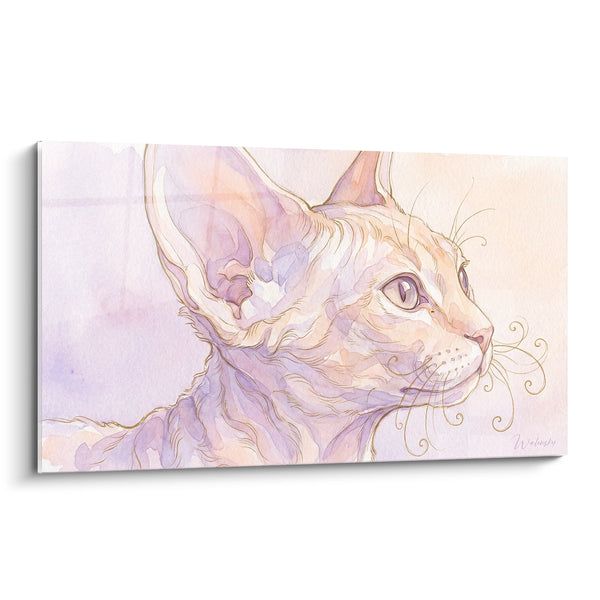 Tableau Devon rex aux ondulations mauves et pêche - Douceur évanescente - Edition Chat Devon rex