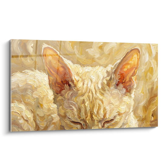 Tableau Chat crème aux grandes oreilles orangées - Instant suspendu - Edition Chat Devon rex