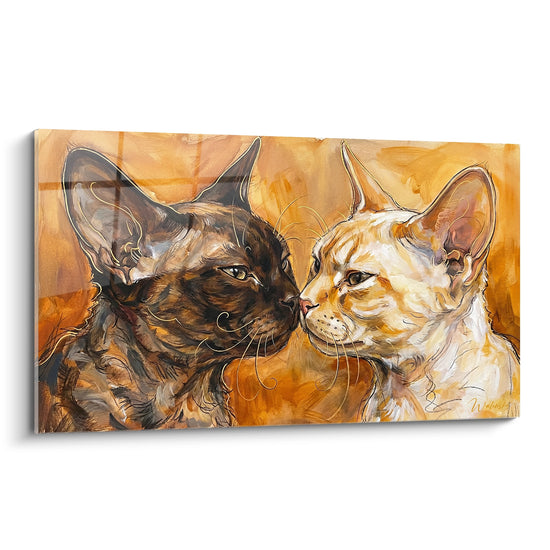 Tableau Duo de chats brun et crème - Câlin complice - Edition Chat Devon rex