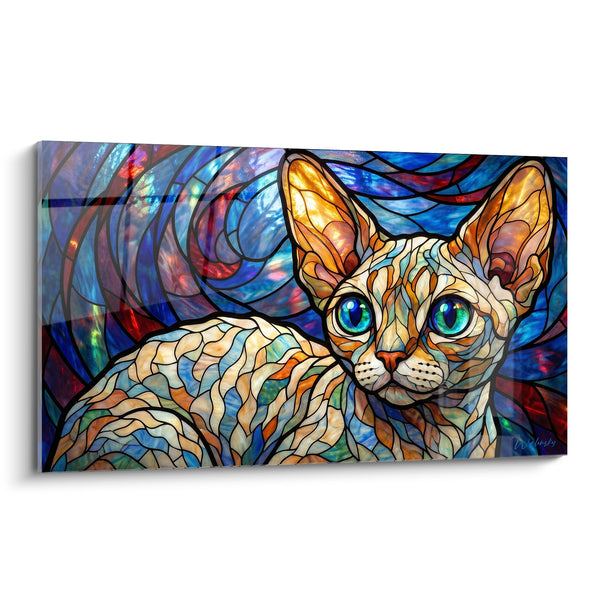 Tableau Devon rex doré aux yeux turquoise - Regard vitré - Edition Chat Devon rex