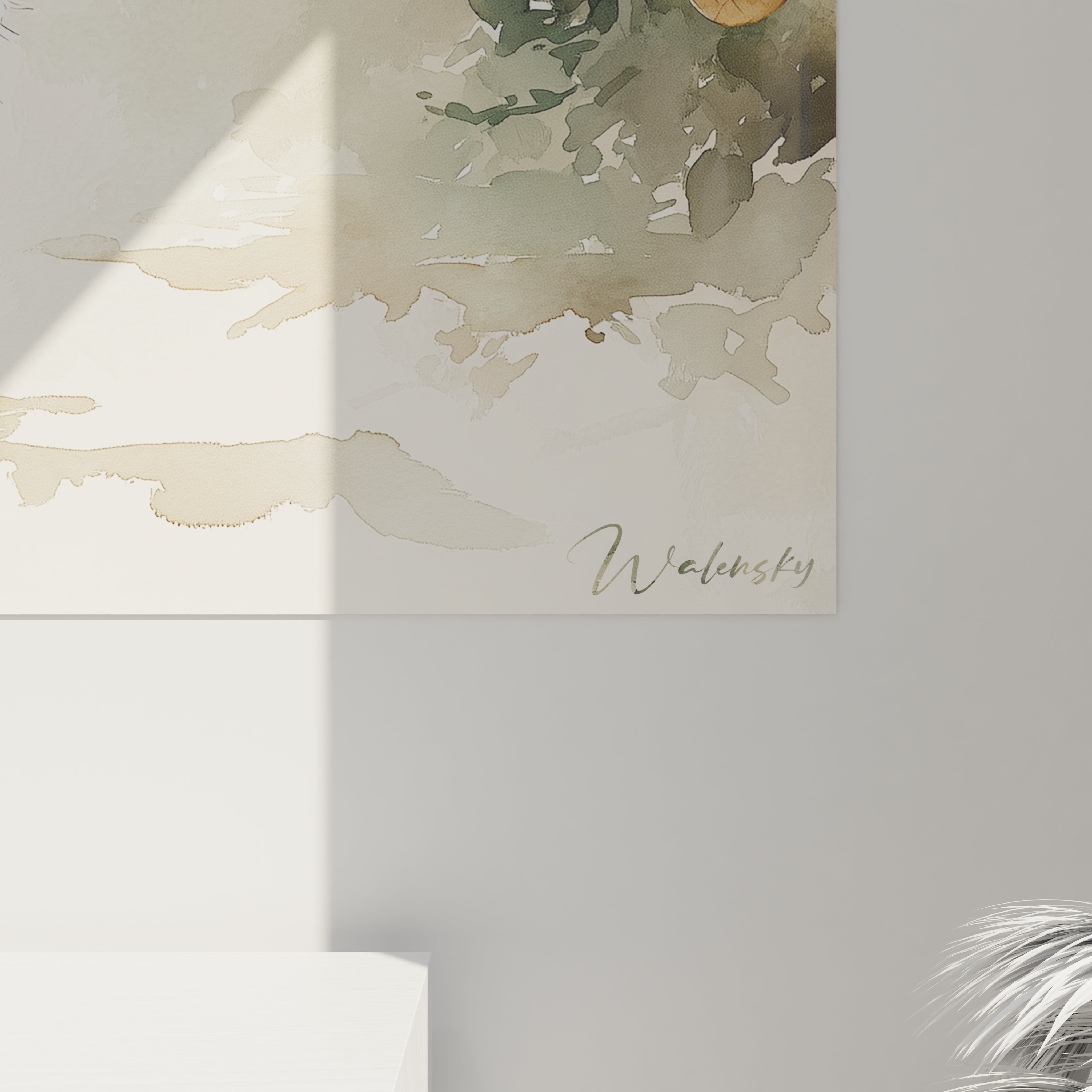 Tableau chat Noël de Walensky avec des couleurs douces et un design moderne