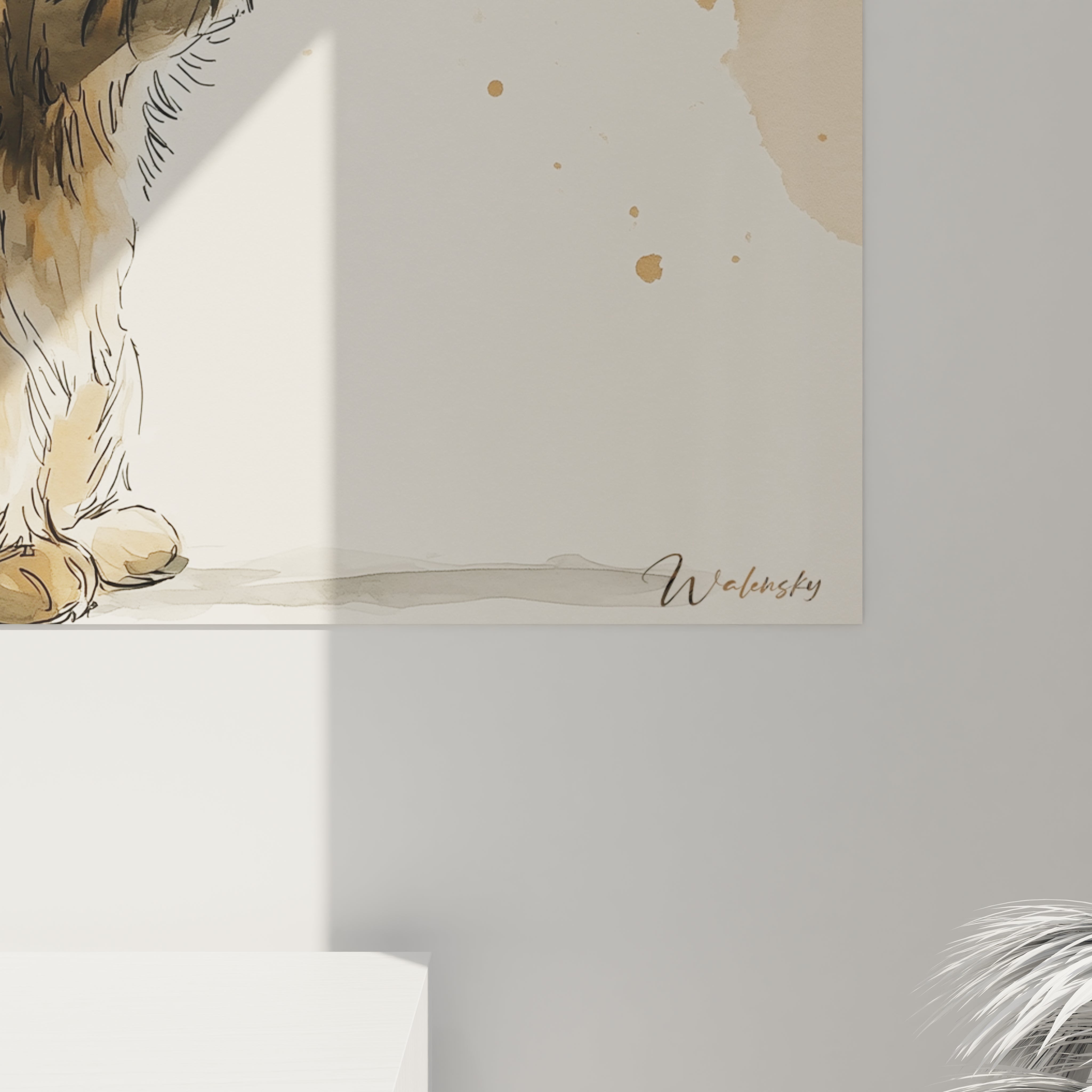 Tableau chat Noël de Walensky avec un design artistique et des couleurs douces pour la décoration intérieure