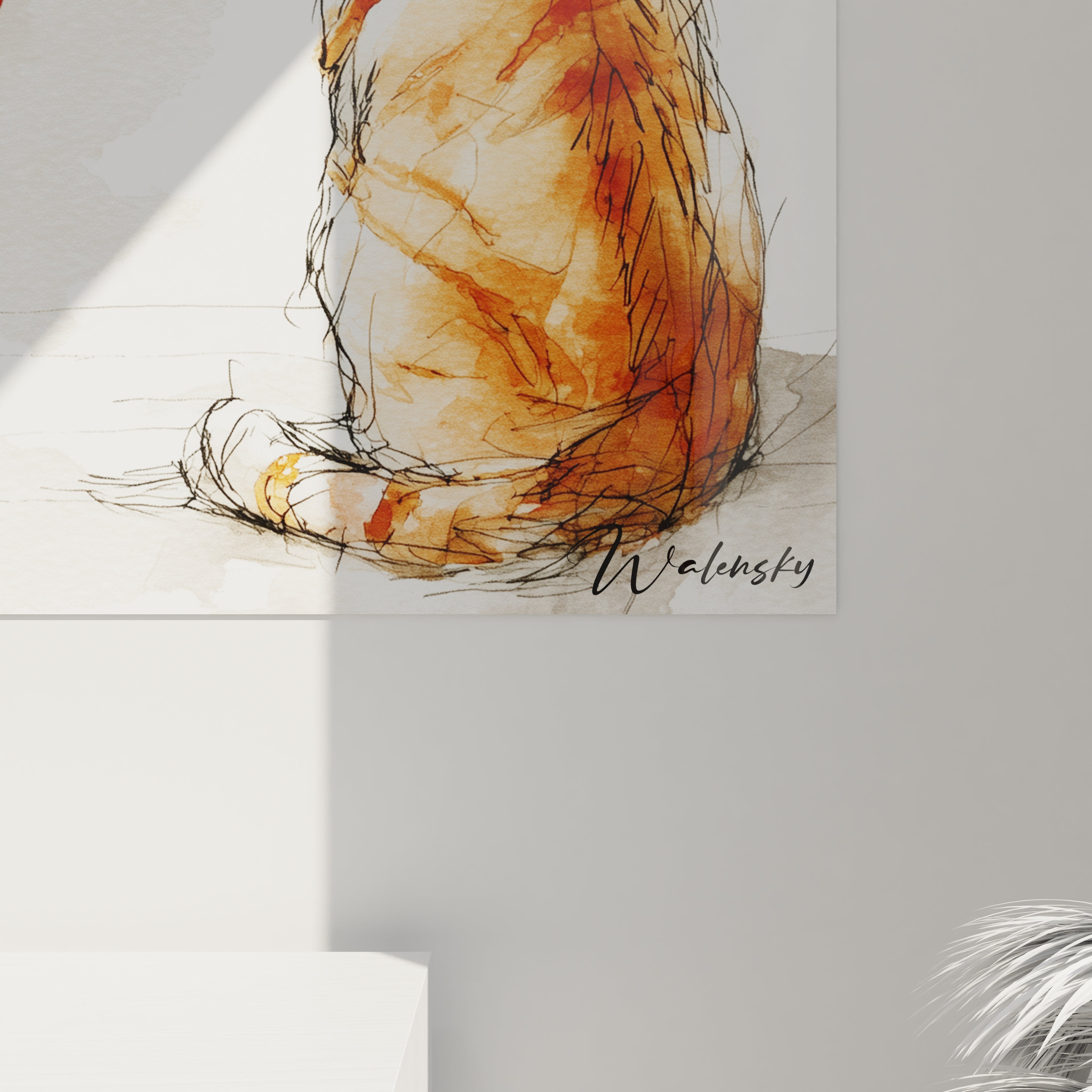 Tableau chat Noël de Walensky représentant un chat en aquarelle aux couleurs vives