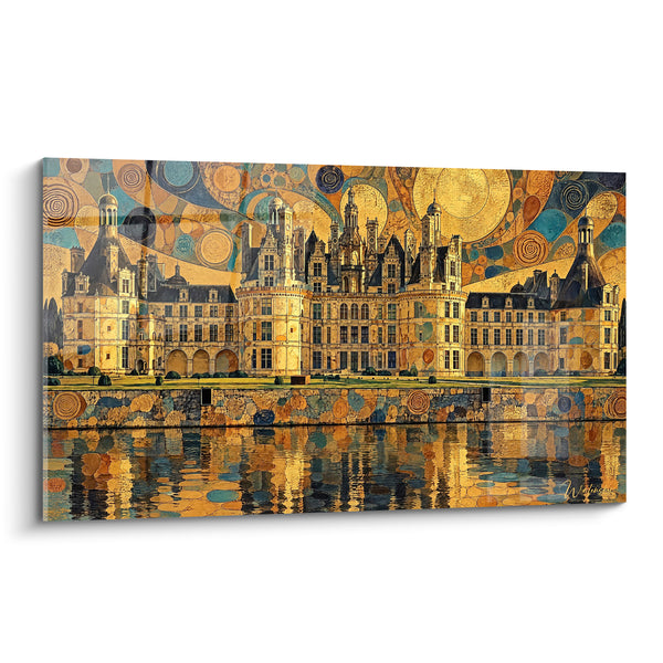Tableau Château doré aux reflets bleu et ocre - Rêverie dorée - Edition Château de Chambord Centre-Val de Loire  France