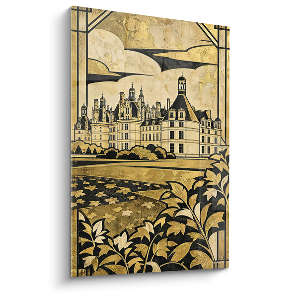 Painting Golden Castle with Elaborate Black Roofs - Royal Splendor - Château de Chambord Edition, Centre-Val de Loire, France