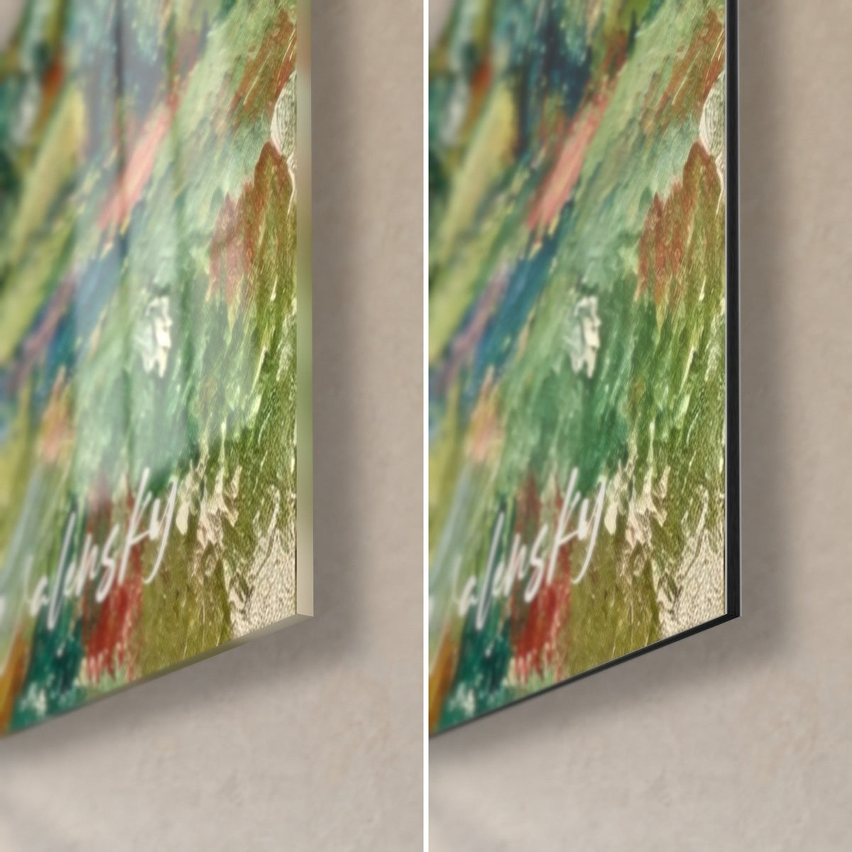 Tableau demeure royale aux tourelles ardoise, coin bas droit : verre brillant reflétant, Dibond noir mat, tranche de 3 mm