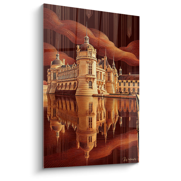 Quadro Castello dorato e riflesso su fondo marrone - Riflesso regale - Edizione Castello di Chantilly Hauts-de-France Francia