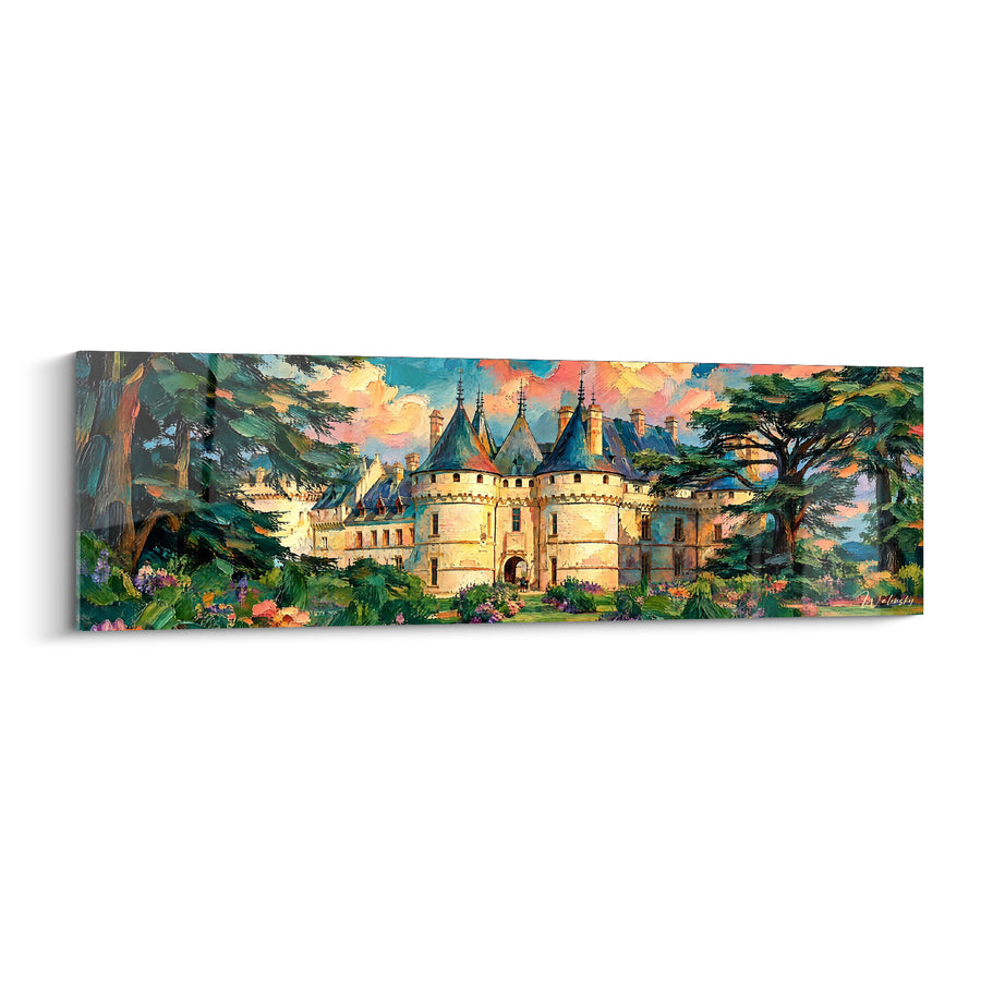 Painting Blue Turreted Castle Surrounded by Cedars - Twilight Fairytale - Chateau de Chaumont-sur-Loire Edition, Centre-Val de Loire, France