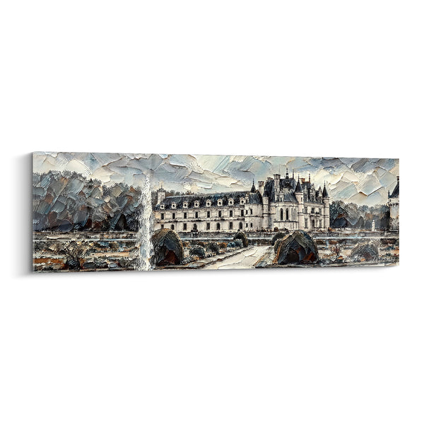 Tableau Château blanc et bleu aux jardins taillés - Quiétude royale - Edition Château de Chenonceau Centre-Val de Loire France