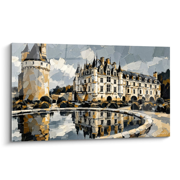 Cuadro Castillo gris y dorado con estanque reluciente - Reflejo real - Edición Château de Chenonceau Centre-Val de Loire Francia