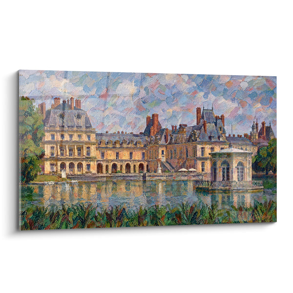Tableau Château doré aux reflets sur l'étang - Rêverie impressionniste - Edition Château de Fontainebleau Île-de-France