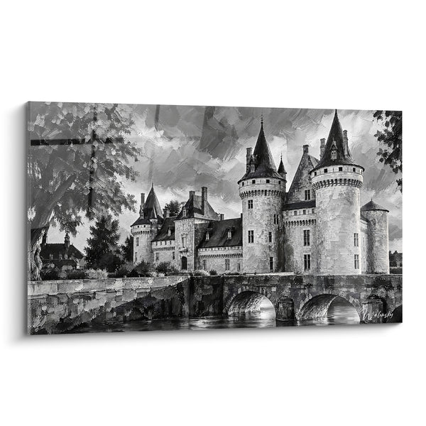 Tableau Château noir et blanc aux tours rondes - Mémoire de pierre - Edition Loire Centre-Val de Loire France