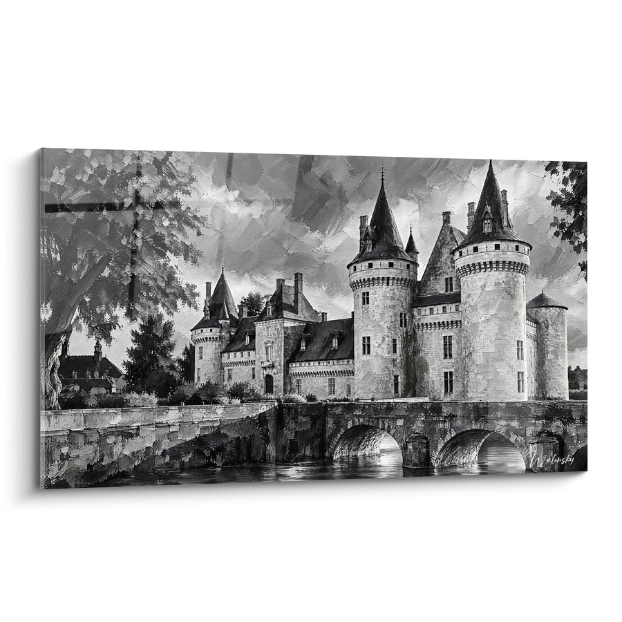 Tableau Château noir et blanc aux tours rondes - Mémoire de pierre - Edition Loire Centre-Val de Loire France