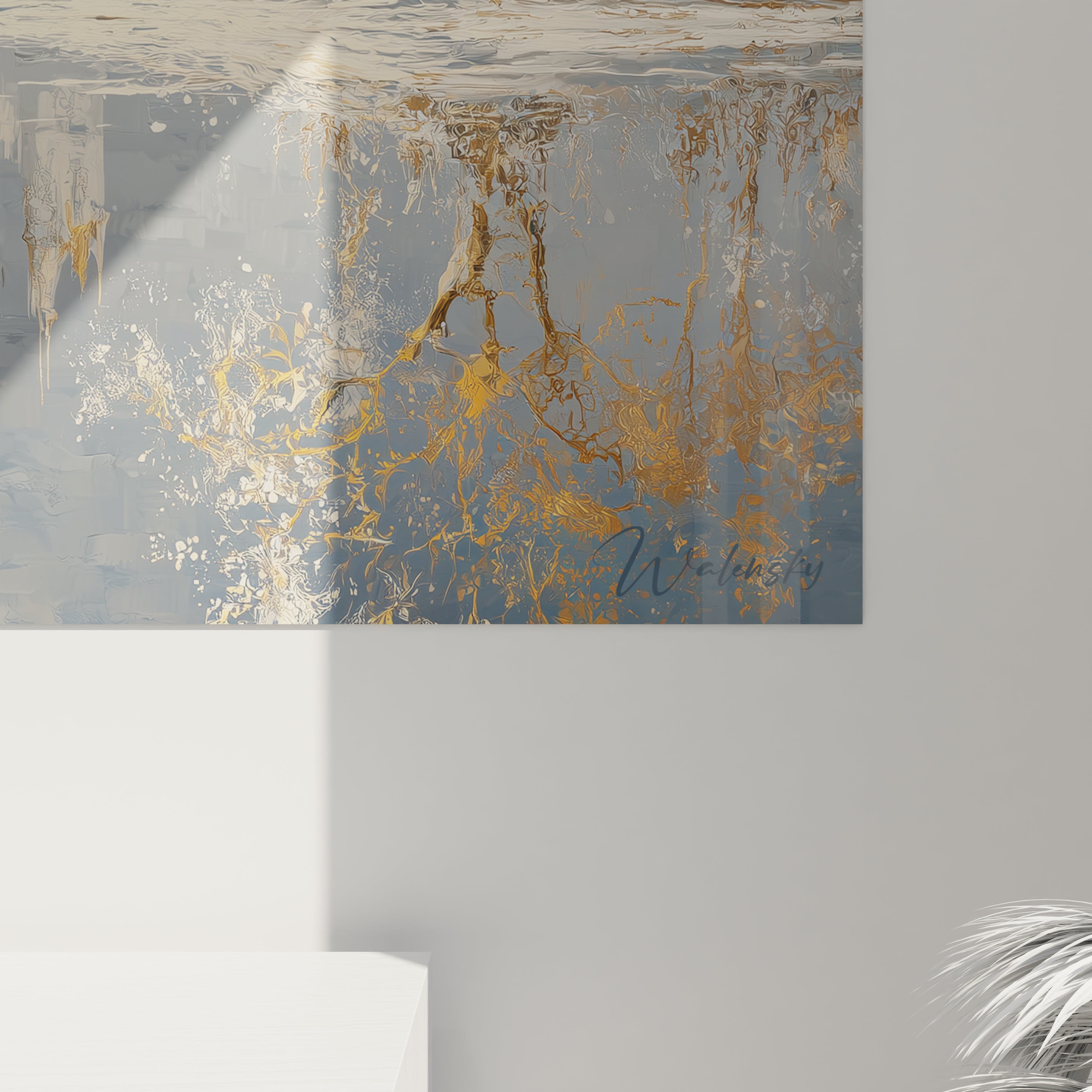 Tableau mural château neige édition Noël avec des couleurs bleu et blanche pour une décoration festive