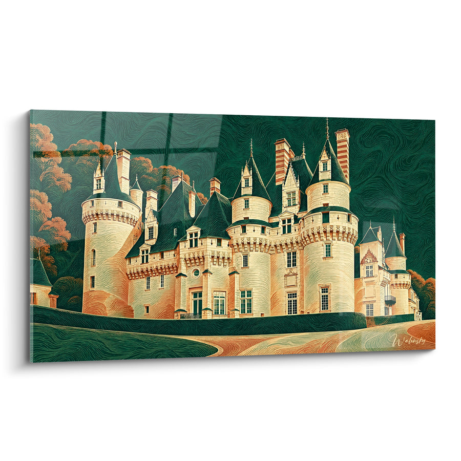 Painting Castle cream with sculpted green roofs - Fae dream - Chateau de Chenonceau Edition, Centre-Val de Loire, France