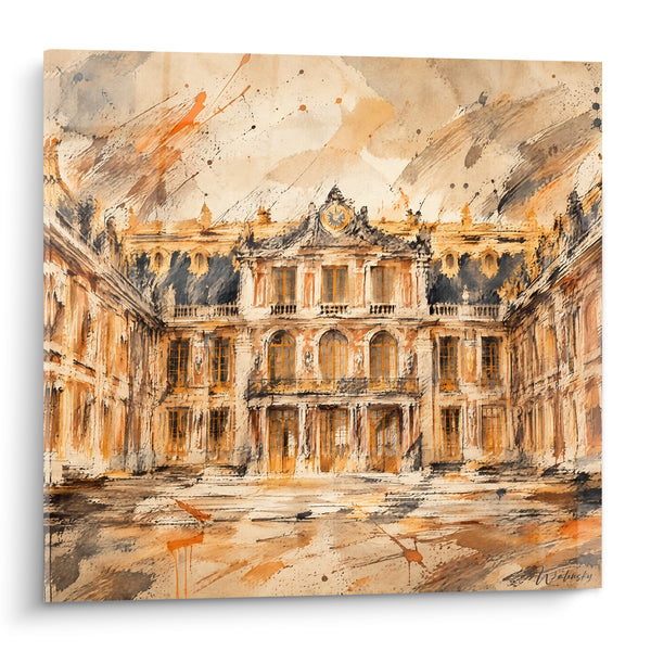 Schilderij Koninklijk gevel in oker- en anthraciettonen - Gouden herinnering - Editie Château de Versailles Île-de-France Frankrijk