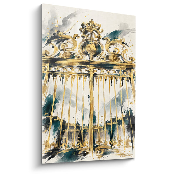 Tableau Grille dorée royale aux coulures bleu canard - Seuil du pouvoir - Edition Château de Versailles  Île-de-France  France