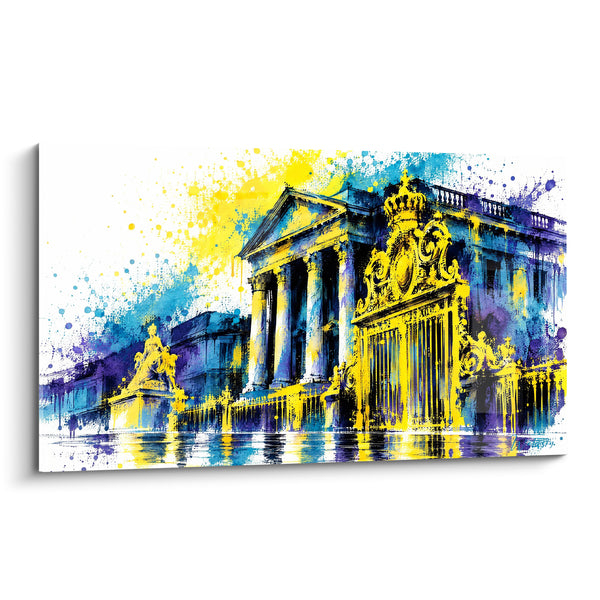 Tableau Château doré aux grilles royales bleu et jaune - Éveil royal - Edition Château de Versailles  Île-de-France  France