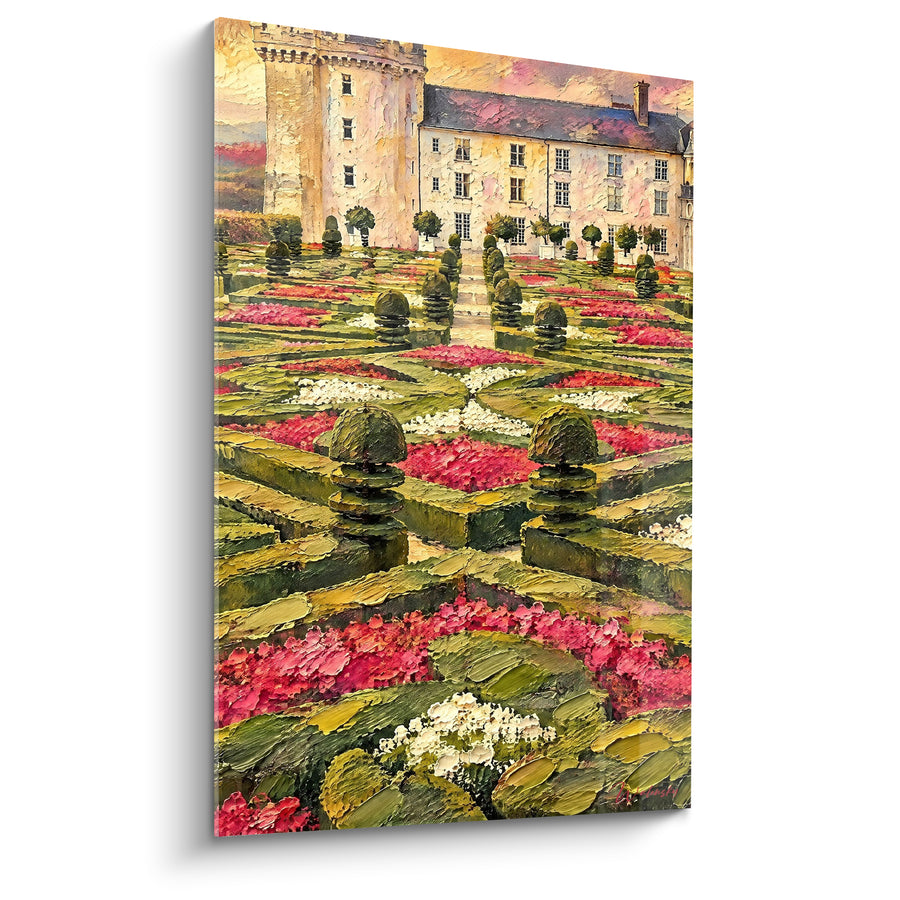 Gemälde Gartenblumenpromenade in Grün und Rosa - Blütenpromenade - Edition Schloss Villandry Centre-Val de Loire Frankreich